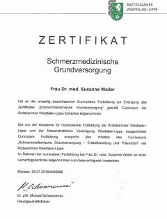 Zertifikat Dr. med. Susanne Weiler
